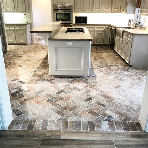 farmhouse brick floor kitchen - Johnie Burkhart