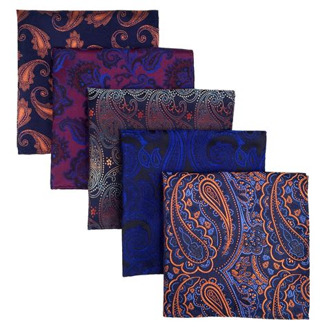 5 Pieces Assorted Mens Silk Pocket Square Handkerchiefs Set 19 ...