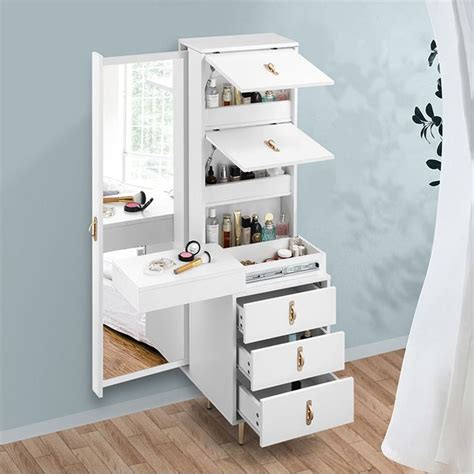 Freestanding Dressing Cabinet Bedside Table Full Length Mirror Storage ...