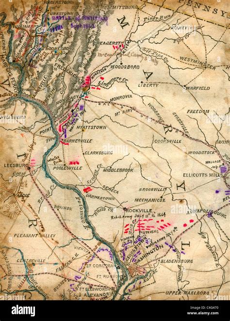 Map of Battle of Antietam (Sharpsburg) during USA Civil War showing ...