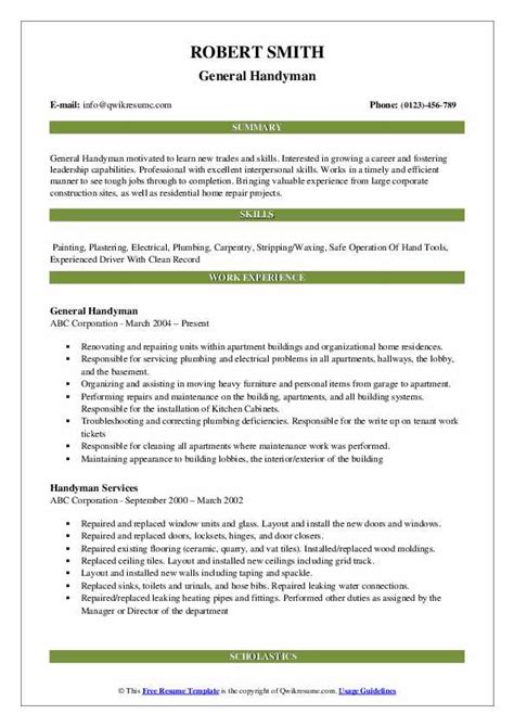 Handyman Resume Samples | QwikResume