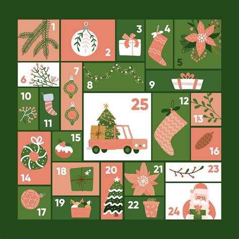 Christmas advent calendar template. Cute holiday season decoration xmas ...