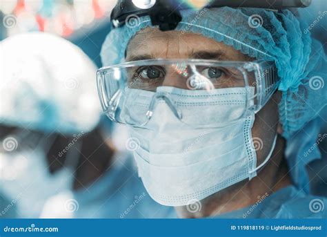 Handsome Surgeon in Medical Mask Looking Stock Image - Image of male ...