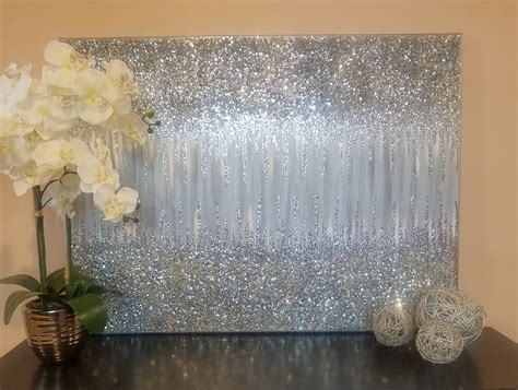 Silver and Gray waterfall Glitter Art - Etsy | Sparkly walls, Glitter art, Glitter wall art