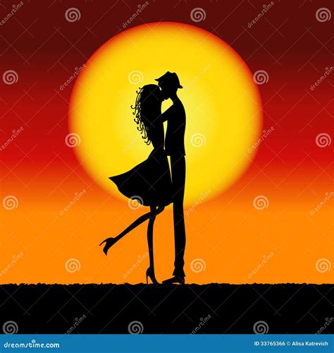 Natural Sunset Landscape With Lovers Silhouette. Royalty Free Stock ...