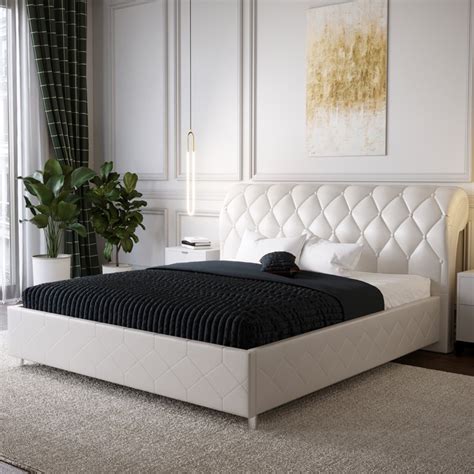 Chesterfield White Leather Bed - J&B Furniture