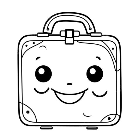 Cute Face Suitcase Coloring Page With Happy Face Outline Sketch Drawing ...