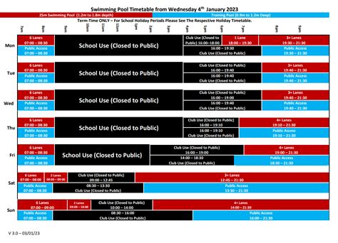 Swimming Pool Timetable – Dalkeith Community Leisure