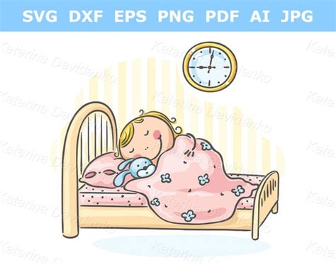 Cartoon Child Sleeping in Her Bed Kids Clipart Routine Image - Etsy