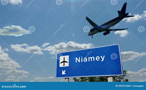 Plane Landing in Niamey Niger Airport with Signboard Stock Illustration - Illustration of sunset ...