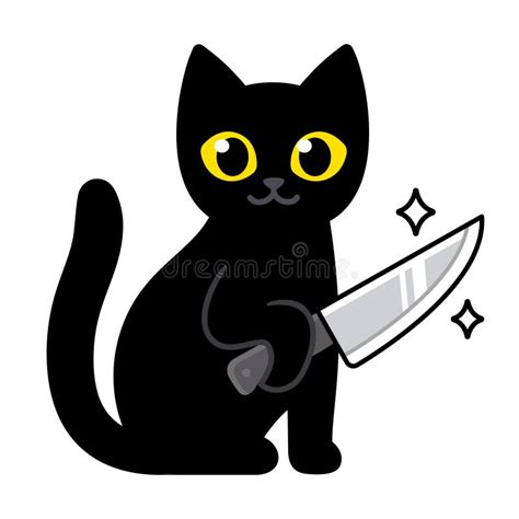 Funny Cute Black Cat Holding Knife Stock Vector - Illustration of ...