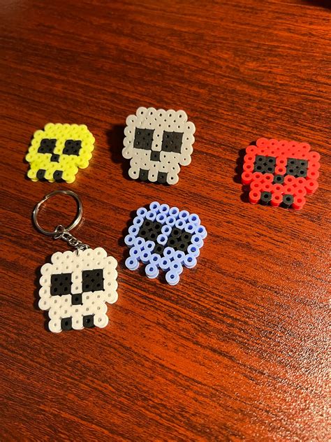 Skull Keychain Magnet Pin Perler Bead Sprites - Etsy