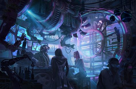 Cyberpunk Bar , Anthony Brault on ArtStation at https://www.artstation.com/artwork/N5W61P ...