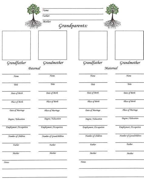 Our Roots – Downloadable – Grandparent’s Chart | Scrapbook Your Family Tree