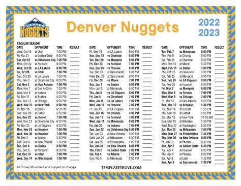 Printable 2022-2023 Denver Nuggets Schedule