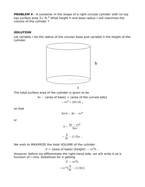 PROBLEM 4 : A container in the shape of a right circular cylinder