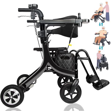 Buy SINCEBORN 3 in 1 Rollator Walker/Electric Wheelchair/Transport Chair with Seat ...