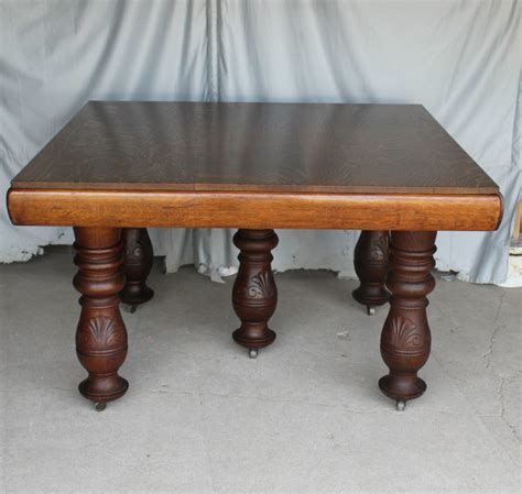 Bargain John's Antiques | Antique Square Oak Five Legged Dining Table - With Self Storing Leaves ...