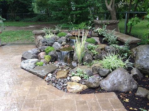 Landscape Garden Design, Waterfalls Water Feature, Patio, Sitting Wall with Pillars, Lighting ...