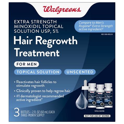 Walgreens Minoxidil Hair Regrowth Treatment For Men Extra Strength 3 pk | Walgreens