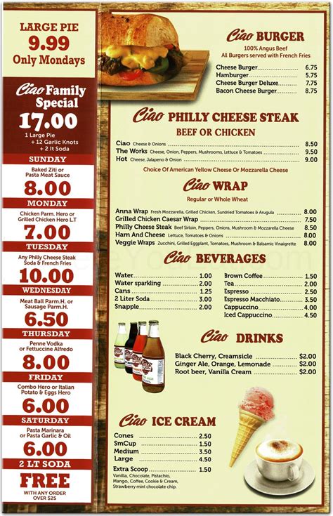 Ciao Pizza Pasta Restaurant in Brooklyn / Official Menus & Photos