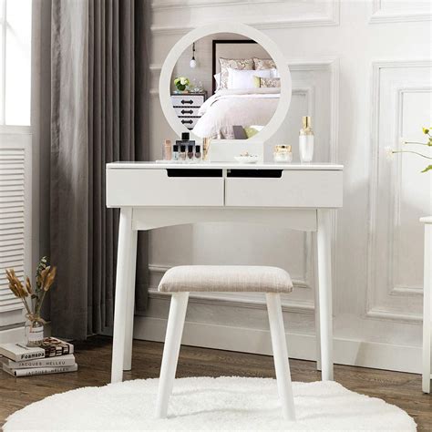 Iasus Wooden Dressing Table with 2 Drawer Storage - White - Decornation