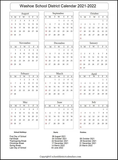 Washoe School District Calendar 2021-2022 School District Calendars