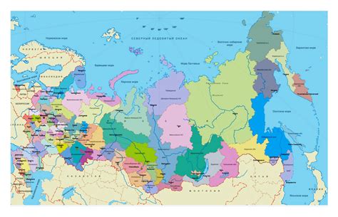 Regions map of Russia in russian | Russia | Europe | Mapsland | Maps of the World