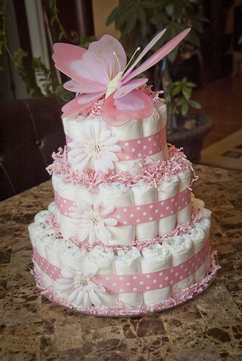 Baby Girl Diaper Cake Baby Cakes, Baby Shower Cakes, Diy Diaper Cake, Butterfly Baby Shower ...