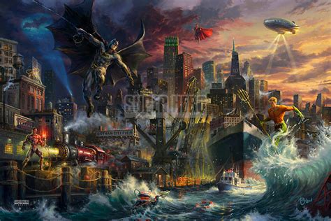 Justice League Showdown At Gotham City Pier - Thomas Kinkade Smoky ...