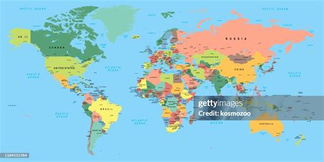 Multicolored World Map With Capitals And Countries High-Res Vector Graphic - Getty Images