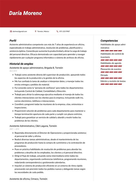 Ejemplos de Currículum de Asistente administrativo y Guía de Escritura · CVapp.mx