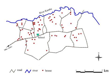 Map of the study area showing the course of the River Kambu, positions ...