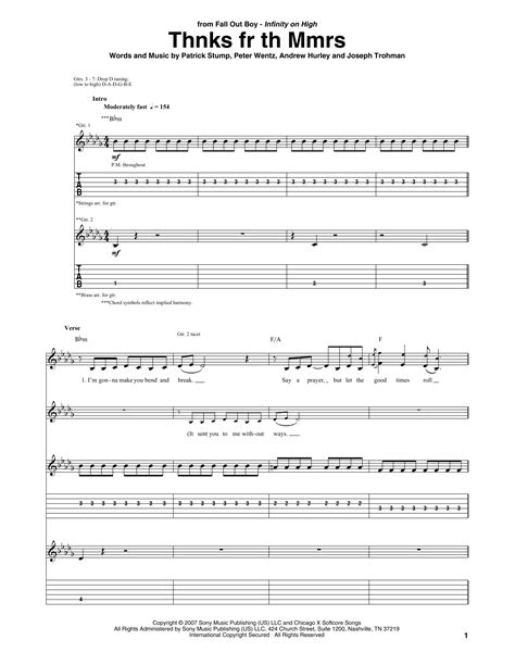 Thnks Fr Th Mmrs Guitar Tab by Fall Out Boy (Guitar Tab – 62315)