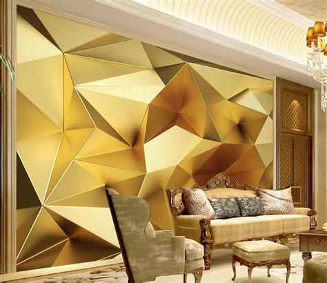 Custom Photo Wallpaper 3D Stereo Abstract Space Golden Geometry Mural Modern Art Creative Living ...