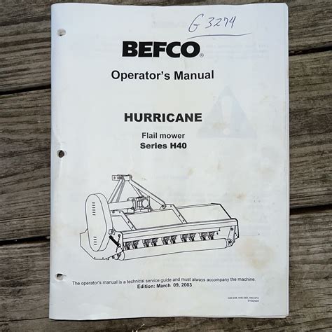 Flail Mower Operators & Parts Manual HURRICANE Befco H40 H40-048 H40-060 H40-072 | eBay