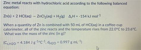 SOLVED: Zinc Metal Reacts With Hydrochloric Acid According, 40% OFF