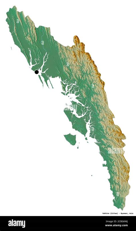 Shape of Rakhine, state of Myanmar, with its capital isolated on white ...