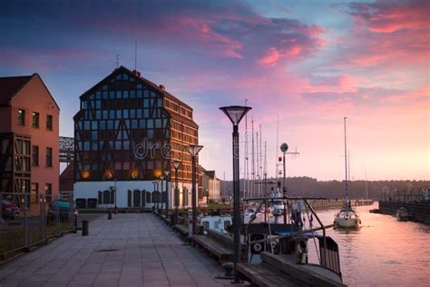 Klaipeda at Night. Old Town and Dane River. Lithuania Stock Photo ...