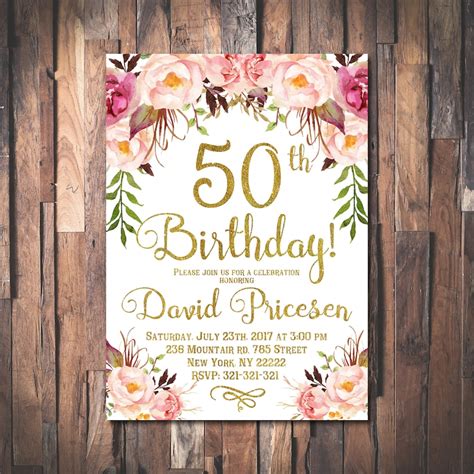 50th Birthday Invitation for women 50th Birthday Invitation | Etsy