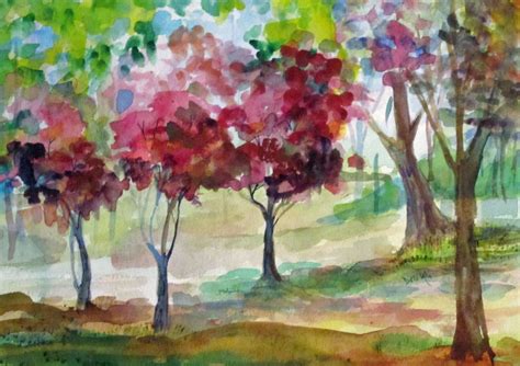 Pink Trees in the Spring watercolor