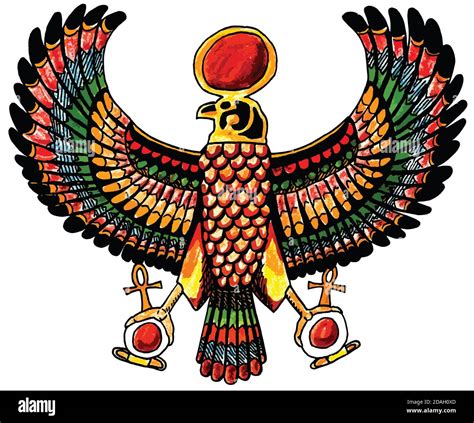 Colorful art of the depiction of an eagle in Ancient Egypt style and ...