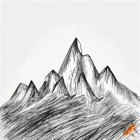 Landscape of mountain with trees in sketch draw black and white lines ...