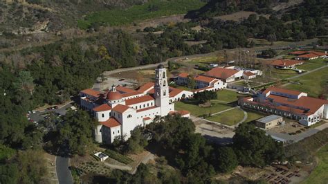 5K stock footage aerial video of orbiting the Thomas Aquinas College campus, Santa Paula ...