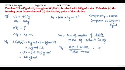 45g of ethylene glycol (C2H6O2) is mixed with 600g of water. Calculate (a) the freezing point ...