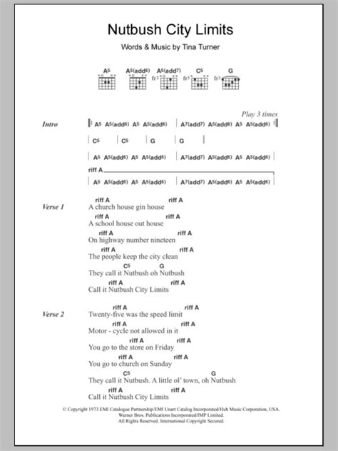 Nutbush City Limits by Tina Turner - Guitar Chords/Lyrics - Guitar ...