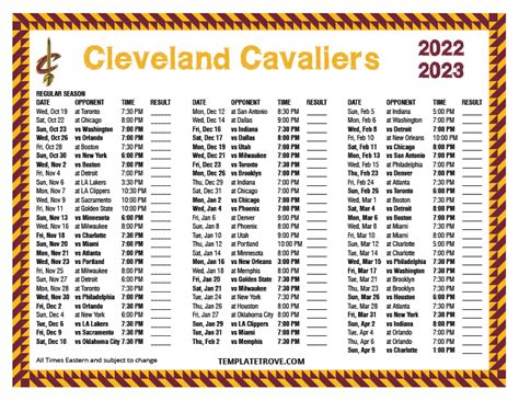 Cavs Schedule Printable