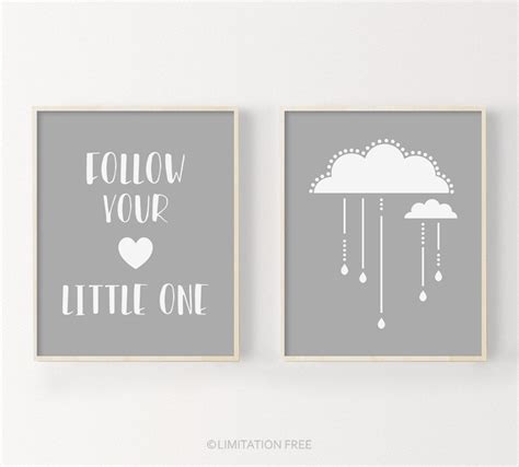 Cloud Nursery Art Print, Digital Nursery Print Set, Gray Nursery Decor ...