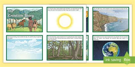 Christian Creation story KS2 flashcards. Each featuring a different ...