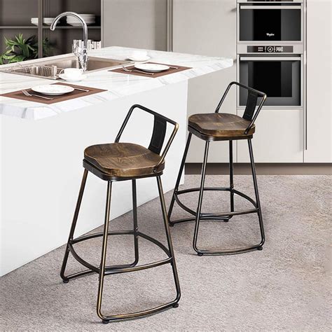 Amazon.com: Alunaune 26" Swivel Metal Bar Stools Set of 2 with Low Back Counter Height Barstools ...